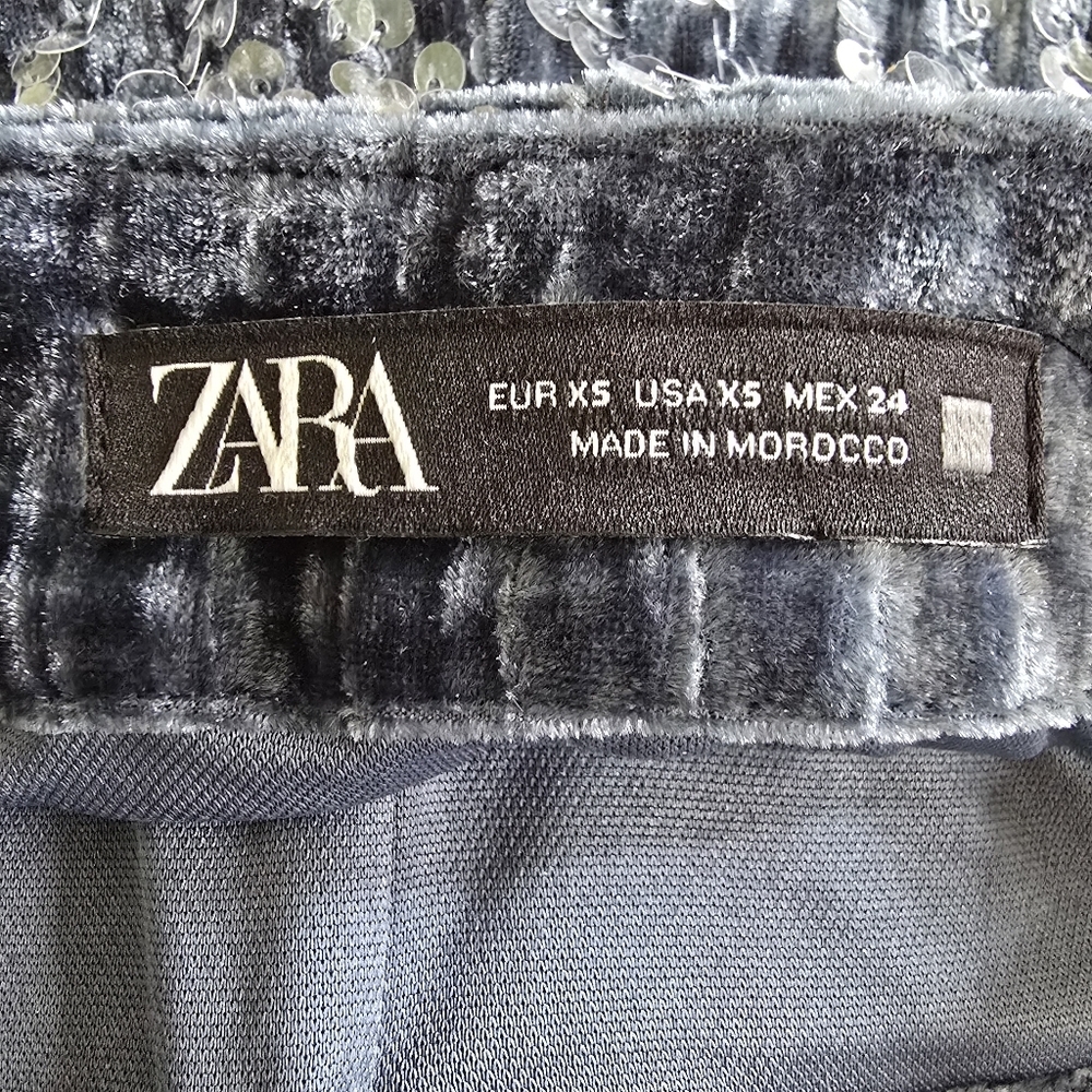 NWOT Zara Women's Velvet Sequin Straight Leg Zipper Side Stretchy Pants Size XS - Picture 11 of 13